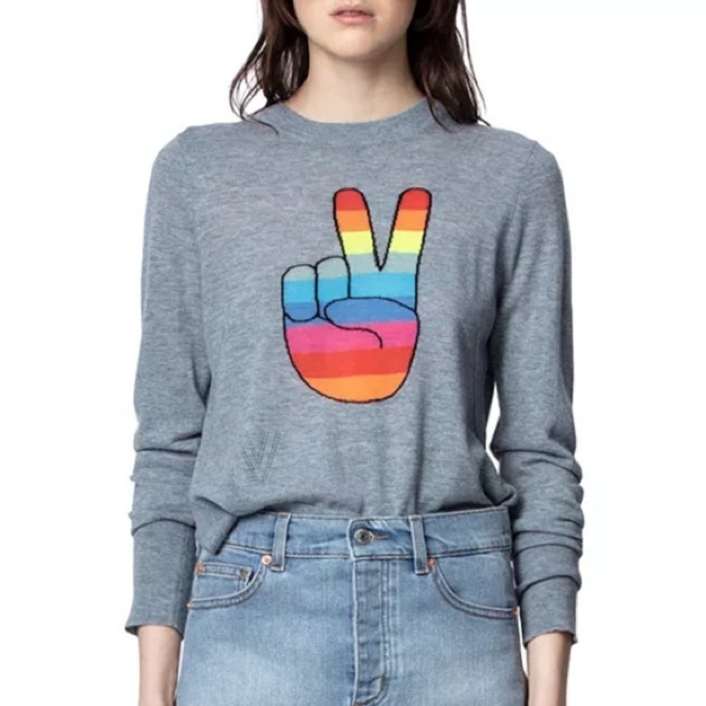 Zadig & Voltaire Liruius Peace Cashmere Sweater in Gray Size Medium